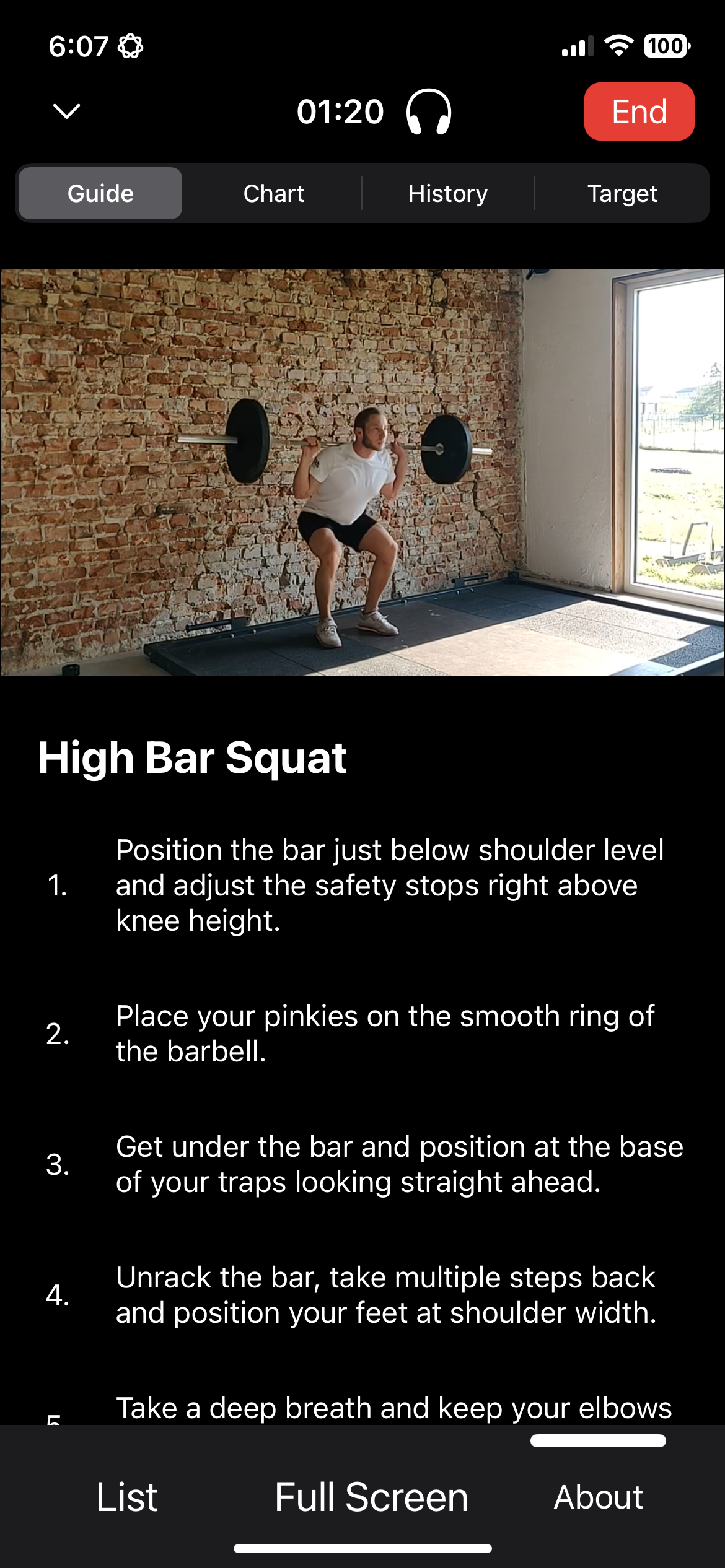 High Bar Squat exercise guide with video demonstration and step-by-step instructions