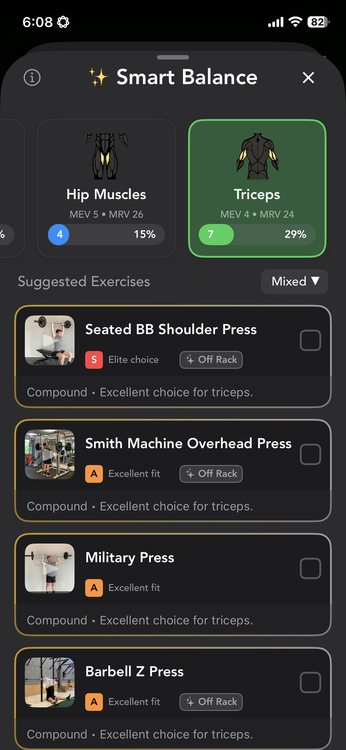 AI-powered smart exercise suggestions with personalized workout recommendations